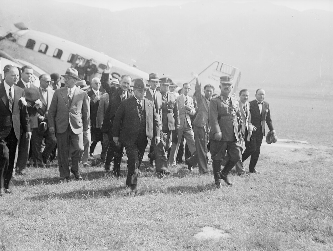 Ioannis Metaxas arriving at Ioannina airfield on 13 June 1937